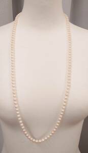 ロングパールネックレス　良品　約80センチ　6ミリ珠　薄ピンクベージュ　Silver金具　