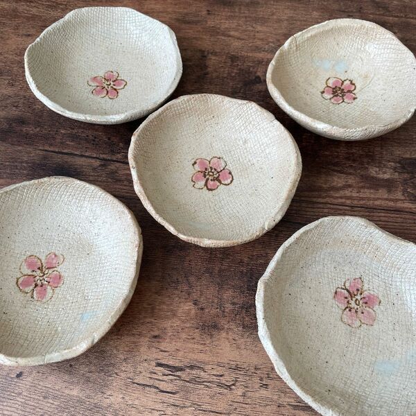 桜　小皿　陶器　器　食器　花柄　5枚セット　信楽焼　取り皿 和食器