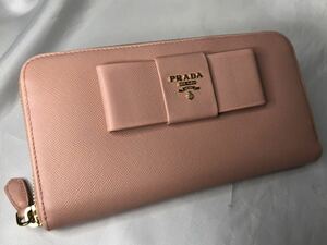 超美品PRADA プラダ 長財布 ラウンドファスナー リボン　ORCHIDEA