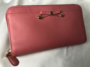 超美品PRADA プラダ 長財布 ラウンドファスナー ミニリボン PEONIA