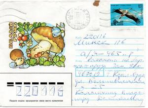 改〒【TCE】73084 - ロシア・１９９２年・鳥・ベラルーシ宛ソ連切手貼封書