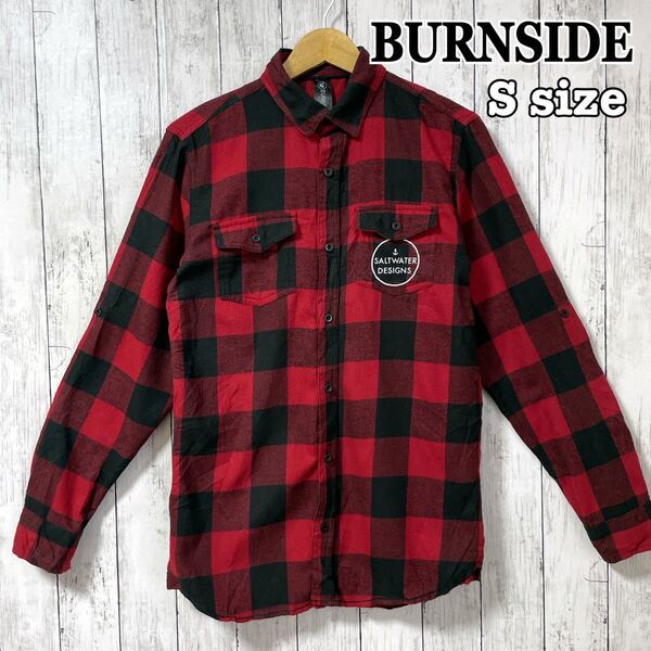 BURNSIDE ネルシャツ フランネルシャツ 長袖 バッファローチェック バックプリント Sサイズ ブロックチェック 古着 海外古着