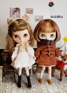 ＊suzaku＊blythe outfit ブライス アウトフィット＊ダッフルコートと猫耳のお洋服8点セット＊