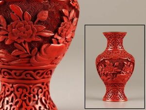 中国古玩 唐物 堆朱 花瓶 細密細工 時代物 極上品 初だし品 C3194