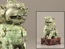 中国古玩 唐物 翡翠 緑砡石 獅子 香炉 置物 細密細工 時代物 極上品 初だし品 C3300_画像1