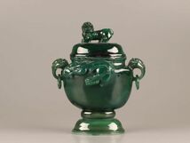 中国古玩 唐物 緑瑪瑙 遊環 置物 香炉 時代物 極上品 初だし品 C3463_画像2