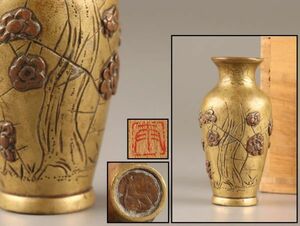 古美術 古銅造 象嵌 花瓶 時代物 極上品 初だし品 C3611