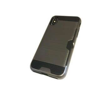 iPhone XS Max カードいれ シンプル 無地 二重構造 ハード アイフォン アイホン XS マックス ケース カバー ダークグレー 深灰色