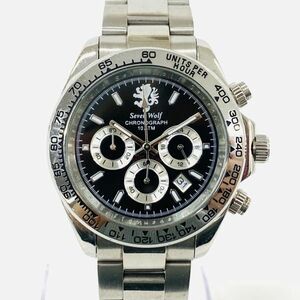 T657-T8-996 ◎ Sevenwolf セブンウルフ CHRONOGRAPH クロノグラフ デイト クオーツ 3針 約40mm メンズ 腕時計 SW-1010 ブラック文字盤 ④