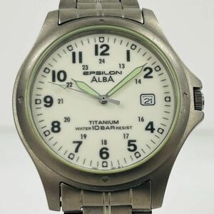 V220-O35-1225 ◎ SEIKO セイコー ALBA アルバ EPSILON V732-0R80 クォーツ メンズ 腕時計 デイト シルバー×グリーン アナログ 3針 時計②