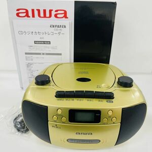 T318-Z12-53 aiwa アイワ CSD-45 CDラジオカセットレコーダー 本体 通電確認済み 箱/取扱説明書/電源コード付き ゴールドカラー ラジカセ②