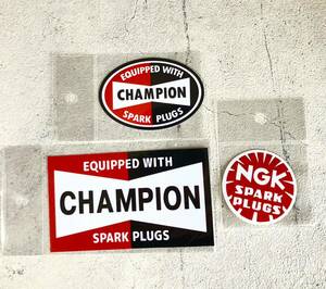 新品 人気 ステッカー 3枚セット まとめ売り チャンピオン スパークプラグ NGK バイク ハーレーダビッドソン CHAMPION SPARK PLUGS