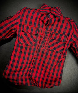 【値上げ予定】DAMTOYS製 模型 1/6 スケール 男性 フィギュア用 装備 部品 衣装 服 チェック シャツ 長袖 レッド 赤 高品質(未使用