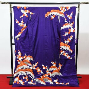 お引き摺り 振袖 紫色 刺繍 舞妓 衣装 着物 結婚式 身丈176cm 裄丈64cm 桜庭呉服店 f-812の画像1