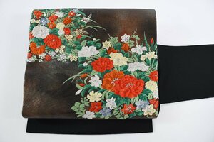 名古屋帯 花 刺繍 帯丈356cm ★着物屋 ne-6634 桜庭呉服店