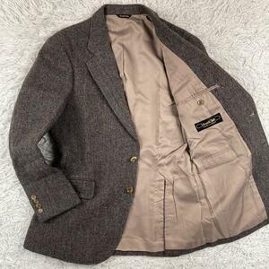 1円〜ハリスツイード HarrisTweed ミックスツイードジャケット ヘリンボーン LloydClub ウール100% 総裏 Lサイズ ブラウン系 茶色