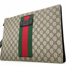 1円【極上】GUCCI グッチ クラッチバッグ セカンド ハンドバッグ シェリーライン GG柄 ロゴ型押し メンズ レディース レザー ベージュ_画像1