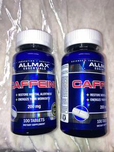 期限は2025年以降の長い物！送料無料！　オールマックス カフェイン 一粒200mg 100粒×2 ALLMAX Caffeine