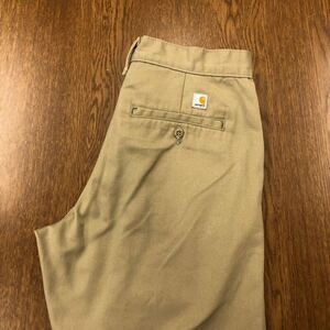 【EL516】Carhartt W28 L30 ワークパンツ ベージュ センタープレス メンズブランド古着 カーハート 送料無料