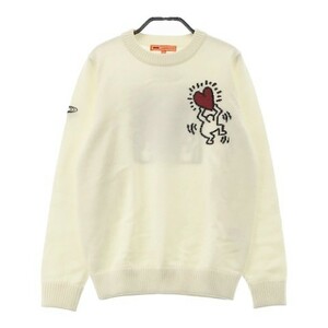 BEAMS GOLF ビームスゴルフ ×Keith Haring 2021年モデル ウール混 ニットセーター ホワイト系 M [240101096604] ゴルフウェア レディース