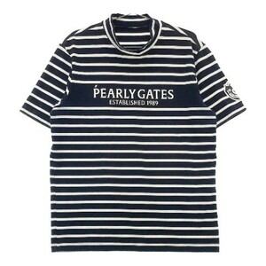 PEARLY GATES パーリーゲイツ 2022年モデル ハイネック 半袖Tシャツ ボーダー柄 ネイビー系 7 [240101097310] ゴルフウェア メンズ