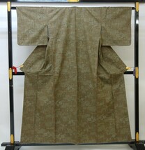 【閉店SALE】1,000→500円◆51016-21◆未使用美品 紬 草花模様 ポリエステル しつけ付き くすんだ緑_画像1