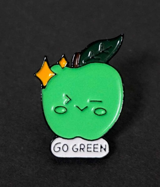 萌緑林檎■■《グリーン化』■ 新品 『GO GREEN』りんご　リンゴ■ピンバッジ バッチ■エコ化.環境にやさしい ■ファッション