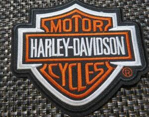 DX黒枠橙白◇新品ハーレーダビッドソン Harley-Davidson　刺繍ワッペン◇アメリカ　大型二輪車　オートバイ　バイク　ロック◎◎ミリタリー