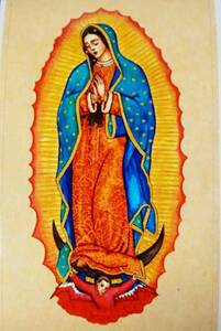 ST砂壁色Gu聖母(縦長長方形)新品《グアダルーペ》聖母　マリア様 　キリスト　教会　聖堂　メキシコ　アメリカ ステッカー■《開運 幸運》