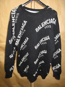 バレンシアガ BALENCIAGA 17AW 名作　502572 T1442　オールオーバー　ロゴ　ALLOVER LOGO　ニット　黒　36　国内正規品