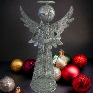 N2)Amosfunクリスマスツリートッパー高さ23㌢飾りオーナメント　天使ラメ