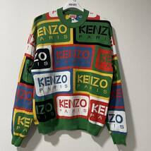 正規品 美品 KENZO ケンゾー インターシャニットロゴセーター カーディガン リブエッジ クルーネック コットン マルチカラー_画像2