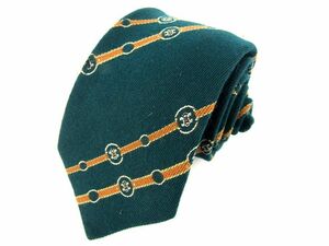  Celine brand necktie stripe pattern Trio mf belt motif silk / wool . Spain made men's green CELINE