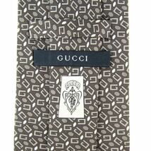 グッチ ブランドネクタイ 幾何学柄 Gロゴ クレスト紋章 シルク イタリア製 メンズ グレー GUCCI_画像3