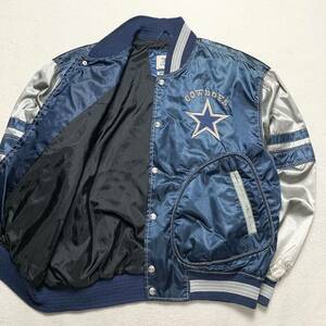 希少L 80s NFL ダラスカウボーイズ × MIRAGE【伝説の1着】Dallas Cowboys スタジャン ナイロンジャケット ブルゾン ビンテージ ネイビー