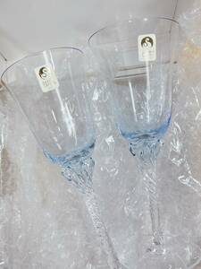 佐々木ガラス ホーソン ワインセット ペア ブルー クリスタルガラス グラス SASAKI 二客 未使用