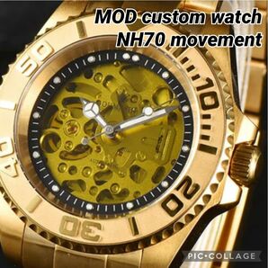 NH70 MOD 自動巻 高品質 腕時計 スケルトン ステンレス ゴールド 金 カスタム