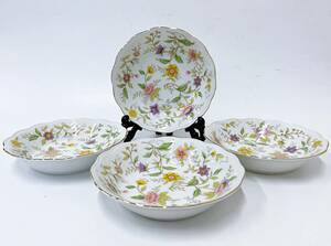 Yodel Valley ヨーデルバレー 小皿 4枚セット 金彩 花柄 小鉢 取り皿 丸皿 食器 洋食器 陶器 陶磁器