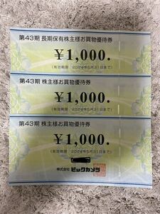 ビックカメラ株主優待券　１０００円券Ｘ３枚　有効期限2024年5月31日