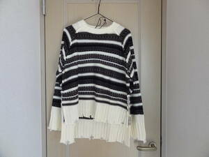 AZUL BY MOUSSY 　DISTRESSED BORDER KNIT TOPS 　柄BLK 　M 　5830円