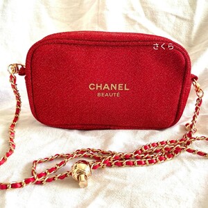 シャネル ノベルティ ポーチ ショルダー ロゴ CHANEL　ショルダーポーチ　レッド　クリスマス　非売品　新品