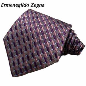 Ermenegildo Zegna エルメネジルド ゼニア★イタリア製ブラウン茶色ベース 総柄 織り生地 シルクネクタイ