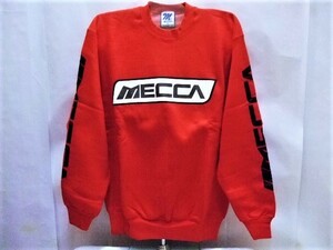 【MECCA USA/メッカ】ロゴプリント クルーネック 長袖スウェット RED L 新品/デッドストック/希少/ヴィンテージ/大き目/ストリート/USA製