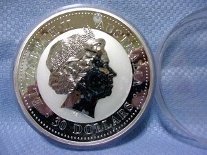 ２００１年エリザベスⅡ世オーストラリア記念プルーフ純銀製１KG銀貨★３０ドル銀貨1000ｇクッカバラ／カワセミ★透明プラスチックケース入