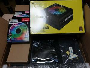 【未使用】アクリルケース GEEEK T810 ATX+ RGB電源 Corsair CX550F RGB + 12cm RGBファン akasa Vegas R7 2個、計4点セット