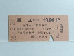 ●国鉄・相互式●国立ー千歳船橋●370円●国鉄→京王→小田急●3社連絡●S58年●