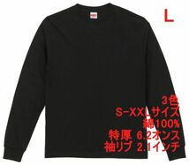 長袖 Tシャツ L ブラック ロンT 厚手 特厚 6.2オンス 綿100 無地T 無地 袖リブ 定番 カットソー ロンティー 着画あり A2056 黒 黒色_画像1