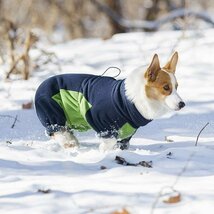 犬 服 ペット 綿服 コート 秋冬 フリース ジャケット 暖かい 寒さ対策 背中開き 小中大型犬 散歩 ジッパー付き 着脱簡単 グリーン XL_画像3
