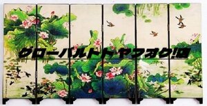 新品入荷 置物 屏風風 絵画 中国語 漆塗り風 卓上サイズ (ハスの池)