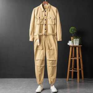 つなぎ 作業服 オールインワン つなぎ オーバーオール ペインターパンツ 長袖 カーゴ サロペット Ｓ～ＸＸＬ 　カーキ